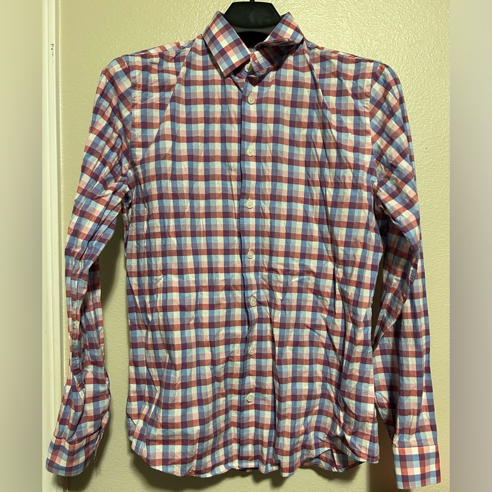 Express Men's Casual button up Plaid Shirt -Pink, Blue, &White- size 20 inch p2p